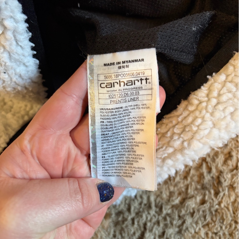 Carhartt WIP Prentis Liner Sherpa Fleece Jacket Moonbeam Black Size Small - Picture 6 of 7